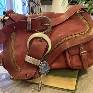 Christian Dior Gaucho Saddle Bag Leather Silver Coin Charm One Shoulder
